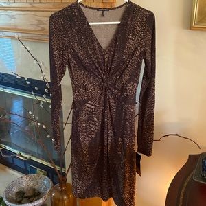 NWT brown patterned long sleeve (thin material) daisy fuentes dress sz small